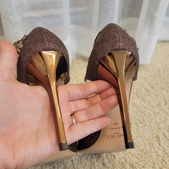Jimmy Choo Bronze Paloma Lang 110 Glitter Sandals Size 10 - Picture 3 of 15